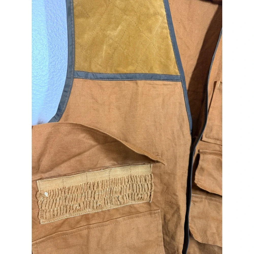 Duck Bay‎ Hunting Vest Mens Large Brown Vintage Canvas Utility Shell Pocket